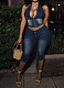 Blue Halter Neck Tie Denim Cropped Pants Elastic Fashion Two Piece Suit For Women