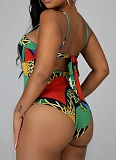 Beach Print One-Piece Swimsuit Fashion Cover Up Skirt Two-Piece Set Women
