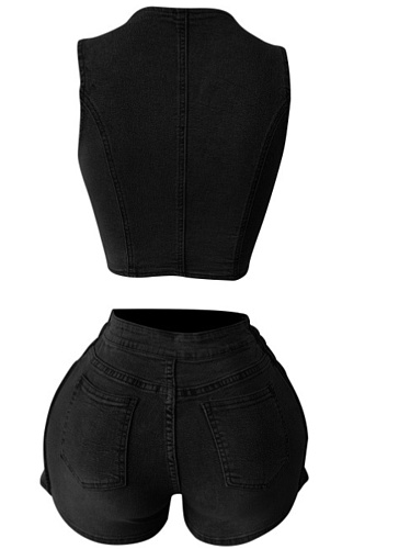 New Denim Vest Elastic Apron Shorts Two-Piece Set