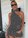 Summer New Hot Girl Sexy Polka Dot Halter Neck Top Slim Short Skirt Two-Piece Set