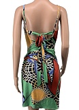 Beach Print One-Piece Swimsuit Fashion Cover Up Skirt Two-Piece Set Women
