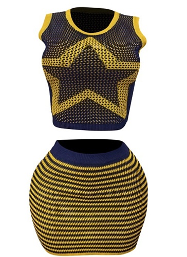 Knitted Fashion Vest Short Skirt High Elastic Color Matching Two-Piece Suit For Women