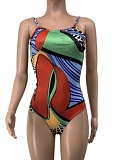 Beach Print One-Piece Swimsuit Fashion Cover Up Skirt Two-Piece Set Women