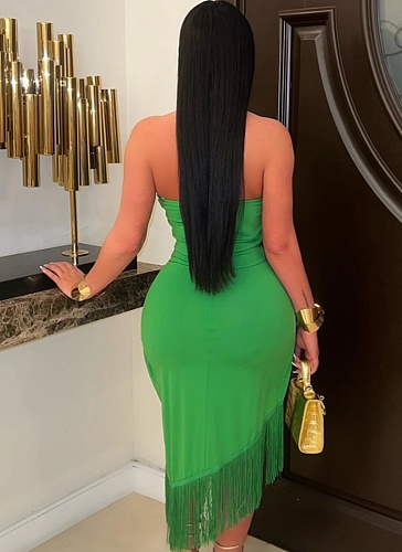 Sleeveless Lace-Up Tight Hip-Wrapped Tassel Irregular Dress For Summer