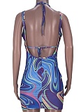 Fashion Casual Halterneck Gradient Sexy Short Skirt Two Piece Set