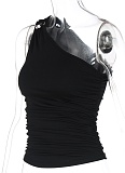 New Solid Color One-Shoulder Oblique Collar Fashionable Personality Slim Vest