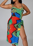 Beach Print One-Piece Swimsuit Fashion Cover Up Skirt Two-Piece Set Women