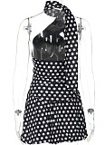 Summer New Hot Girl Sexy Polka Dot Halter Neck Top Slim Short Skirt Two-Piece Set