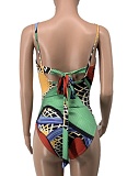 Beach Print One-Piece Swimsuit Fashion Cover Up Skirt Two-Piece Set Women
