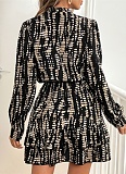 New Style Printed Button Long Sleeve Fashionable Ladies Dress