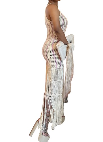 New Women'S Casual Knitted Tassel Beach Dress Summer Women