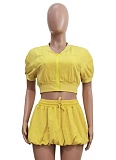 New Women'S Casual Zipper Short Top Washed Lantern Skirt Two-Piece Suit For Women
