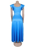 Sexy And Elegant Elastic Flower Edge Vest Solid Color Long Skirt Two Piece Suit For Women