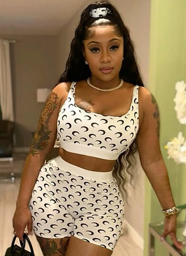 Fashion Moon Printed Stretch Sexy Tank Top and Shorts Two-Piece Set