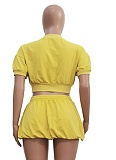 New Women'S Casual Zipper Short Top Washed Lantern Skirt Two-Piece Suit For Women