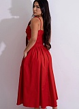 Summer Women'S Solid Color One Shoulder Petal Hollow Dress