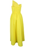 Summer Women'S Solid Color One Shoulder Petal Hollow Dress
