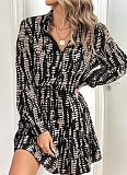 New Style Printed Button Long Sleeve Fashionable Ladies Dress