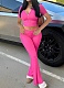 Spring New Style Zipper Short-Sleeved Hooded Top Flared Trousers Fashionable Two-Piece Suit