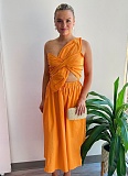 Summer Women'S Solid Color One Shoulder Petal Hollow Dress