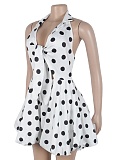 Women's Polka Dot Printed Lace-Up Backless Dress