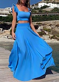 Sexy And Elegant Elastic Flower Edge Vest Solid Color Long Skirt Two Piece Suit For Women