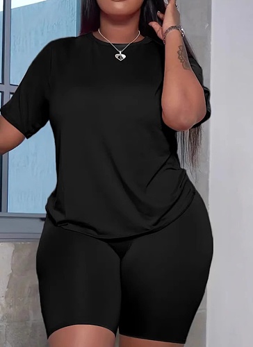 Fashion O-Neck Solid Color Sports Slim Fit Two-Piece Suit