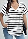 Casual Striped V-Neck Short-Sleeved T-Shirt Comfortable And Close-Fitting