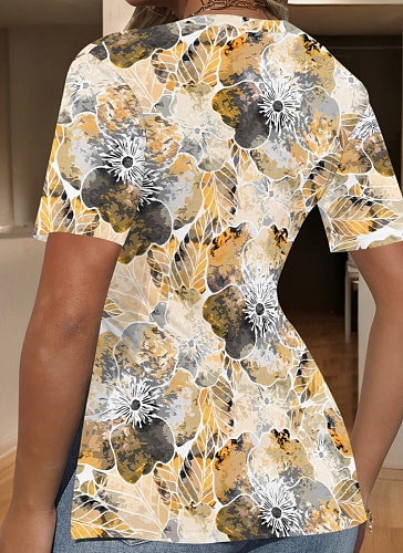 U-Neck Temperament Casual Printed Short-Sleeved T-Shirt For Women