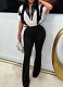 Summer Short-Sleeved Stitching Contrast Color Micro-Flared Sports Jumpsuit Wholesale