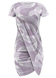 Casual Printed Short Sleeve Round Neck Irregular Dress
