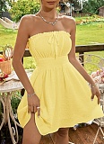 Yellow Summer New Style Tube Top Pleated Dress Wholesale