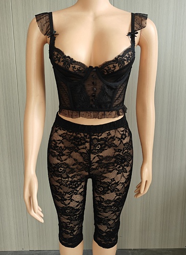 Sexy Lace Vest Shorts Casual Two Piece Suit For Women