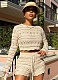 Casual Fashion Round Neck Crochet Hollow Long Sleeve Top Knitted Shorts Two-Piece Set