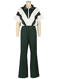 Summer Short-Sleeved Stitching Contrast Color Micro-Flared Sports Jumpsuit Wholesale