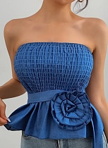 Spring And Summer New Solid Color Tube Top Lace-Up Blouse Wholesale Spring And Summer New Solid Color Tube Top Lace-Up Blouse Wholesale