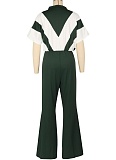 Summer Short-Sleeved Stitching Contrast Color Micro-Flared Sports Jumpsuit Wholesale