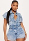 High Elastic Short Sleeve Slim Fit Denim Jumpsuit For Women