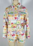 Sunshine Beach Print Long Sleeve Shirt Shorts Beach Two-Piece Suit For Women