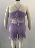 Tassel Fishnet Knitted Vest Shorts Plus Size Casual Two Piece Set Wholesale