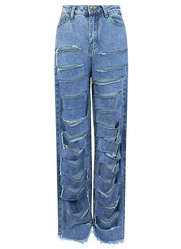 Fashion Personality Ripped All-Match Straight Wide Jeans Wholesale