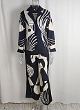 Printed Lapel Shirt Elastic Waist Pocket Wide Leg Pants Casual Fashion Two-Piece Suit