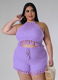 Tassel Fishnet Knitted Vest Shorts Plus Size Casual Two Piece Set Wholesale