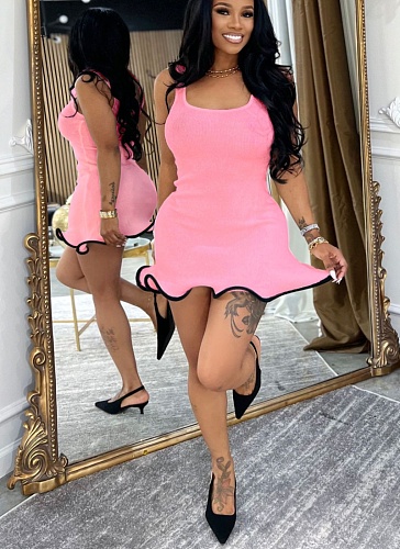Women sleeveless slim wave side vest mini dress white SFY-2799