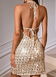Sexy Nightclub Backless Sequined Halter Neck Mini Dress Wholesale