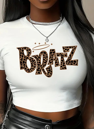 New Round Neck Printed Short T-Shirt Tops Wholesale