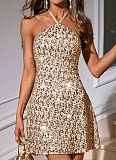 Sexy Nightclub Backless Sequined Halter Neck Mini Dress Wholesale