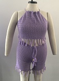 Tassel Fishnet Knitted Vest Shorts Plus Size Casual Two Piece Set Wholesale