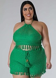 Tassel Fishnet Knitted Vest Shorts Plus Size Casual Two Piece Set Wholesale