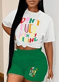 Round Neck Letter Printed Casual T-Shirt Shorts Two-Piece Set Wholesale